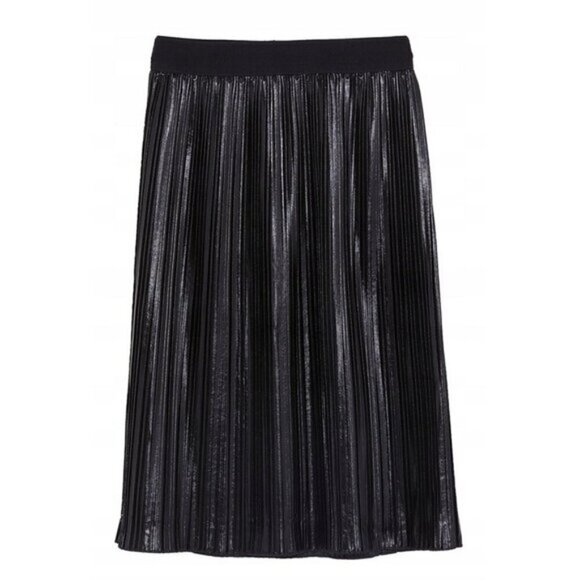 NWOT Zara black faux leather patent pleated A-line midi skirt, S - Picture 6 of 12